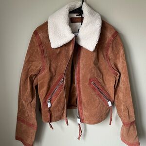 Brown Suede Jacket with White Collar